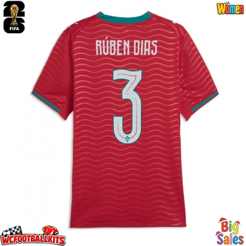 Portugal Ruben Dias #3 Replica Home Stadium Shirt for Women World Cup 2026 Short Sleeve